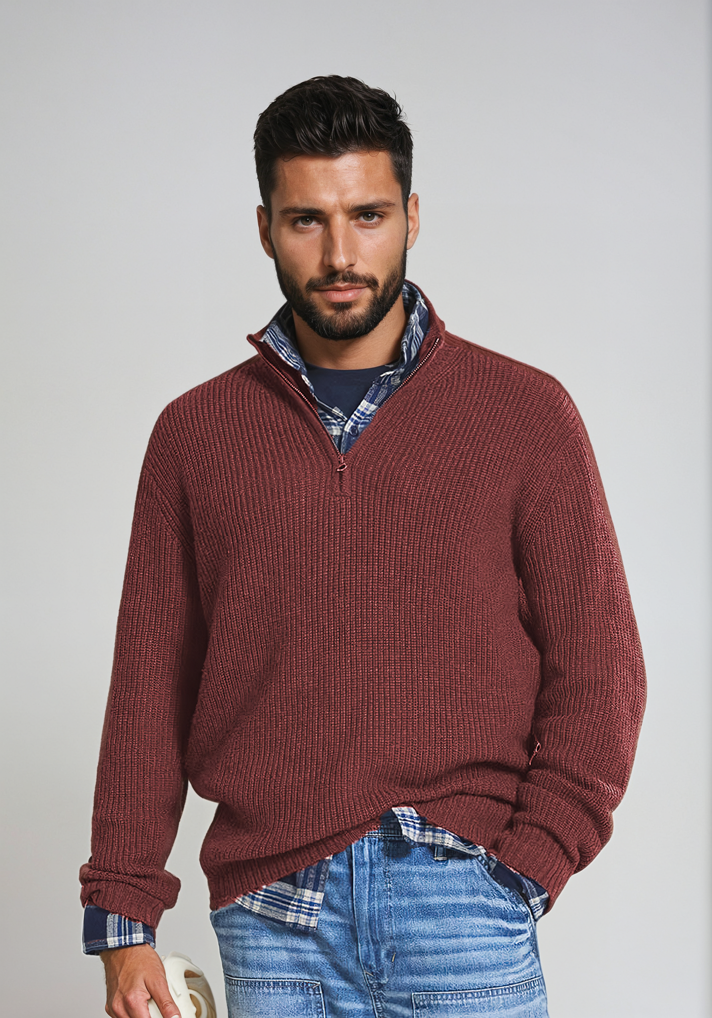 Men’s Ribbed Knit Jumper | Half-Zip