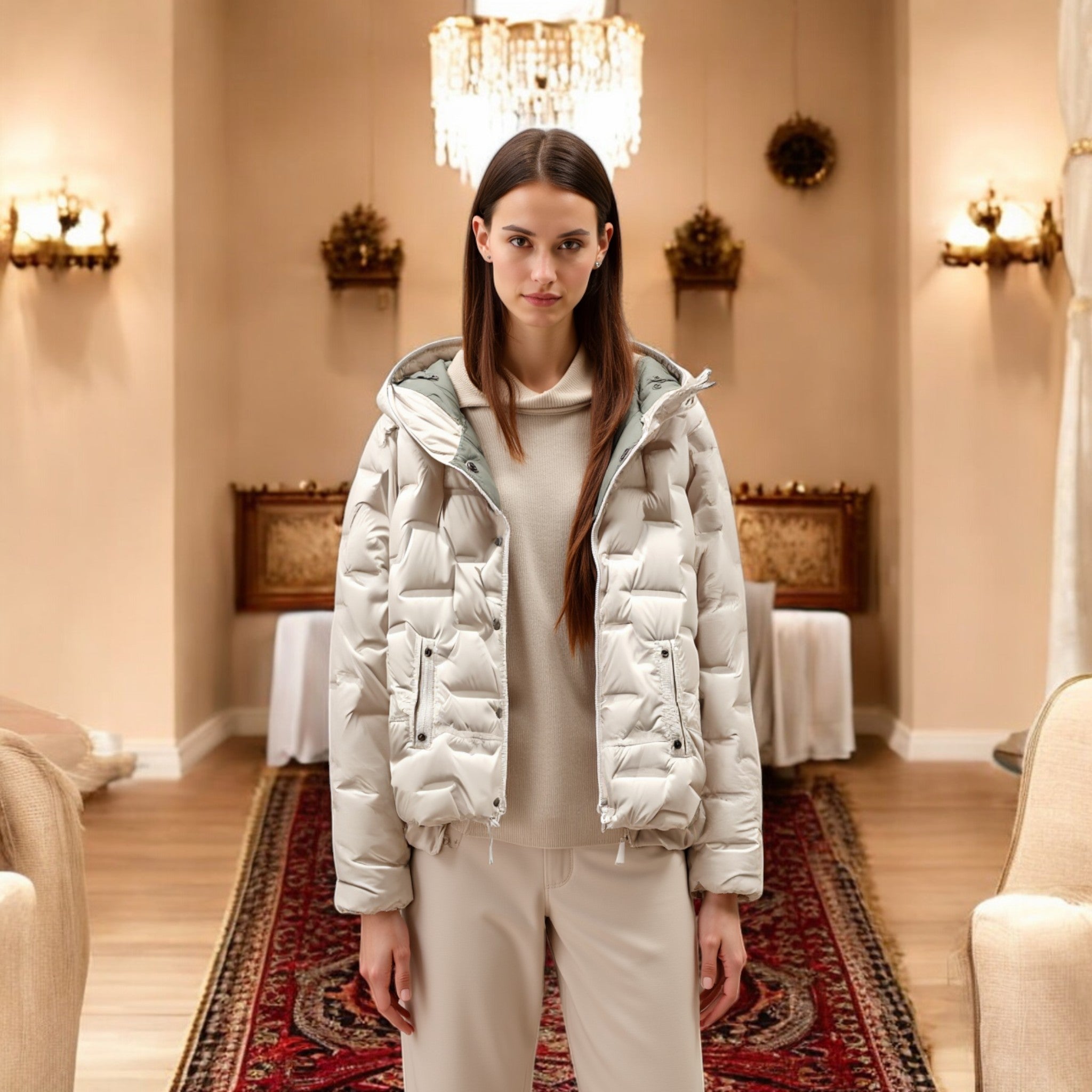 Women’s Down Puffer Jacket with Hood for Winter