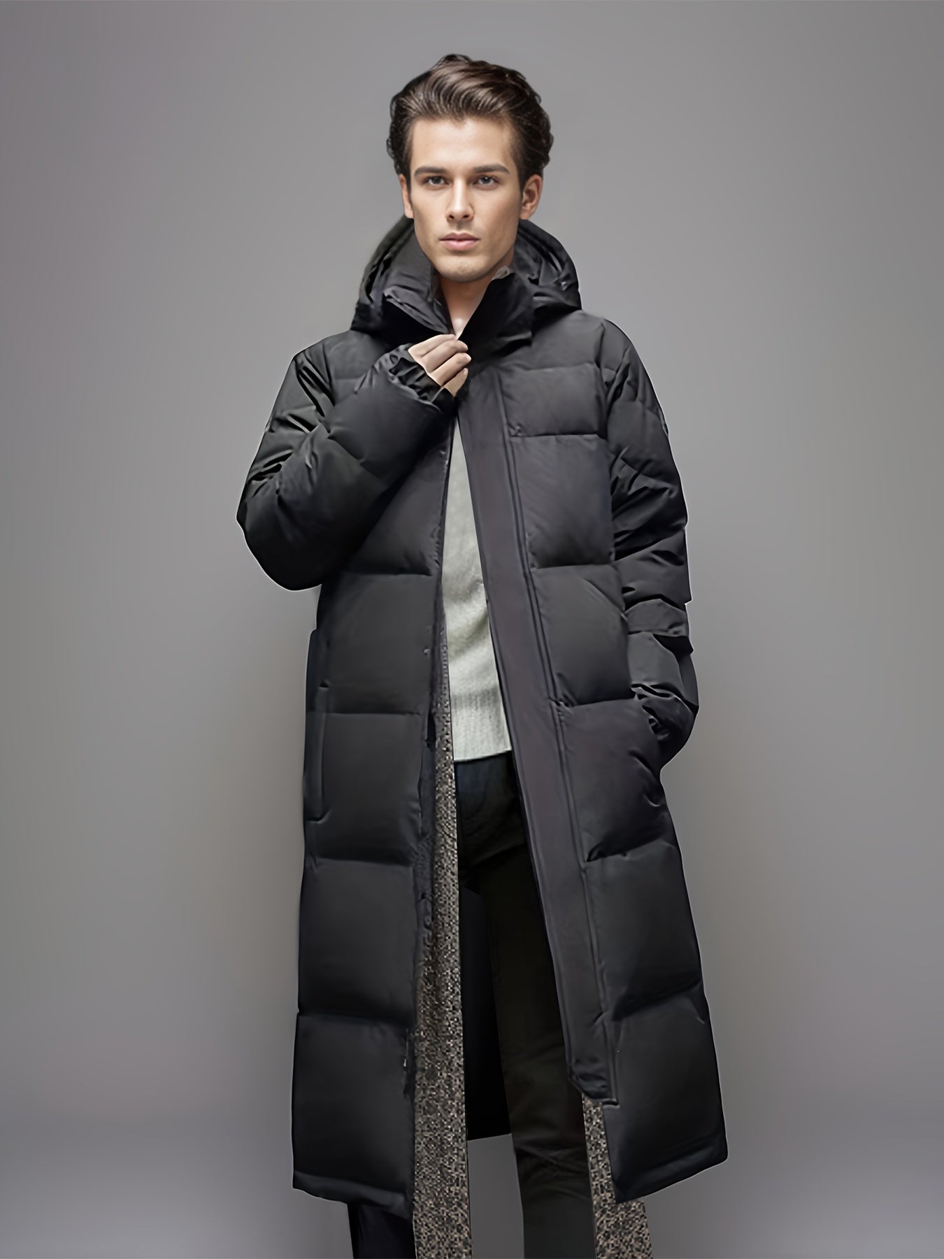 Men’s Long Puffer Winter Coat with Insulated Padding for Cold Weather