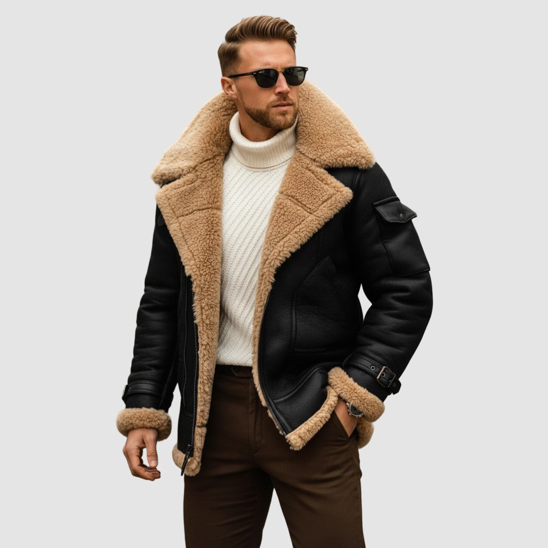 Men’s Winter Leather Jacket | Warm Shearling Jacket for Winter