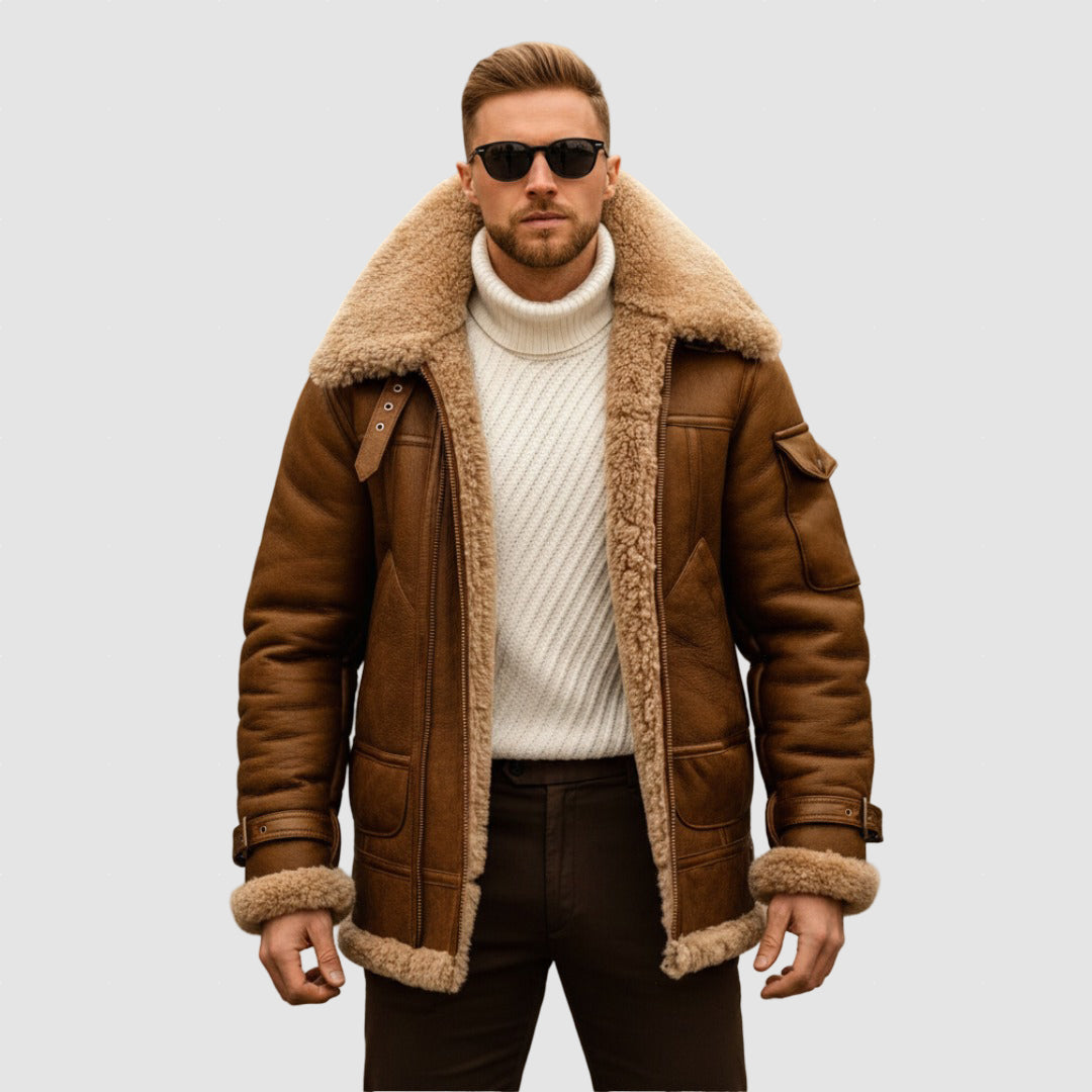 Men’s Winter Leather Jacket | Warm Shearling Jacket for Winter