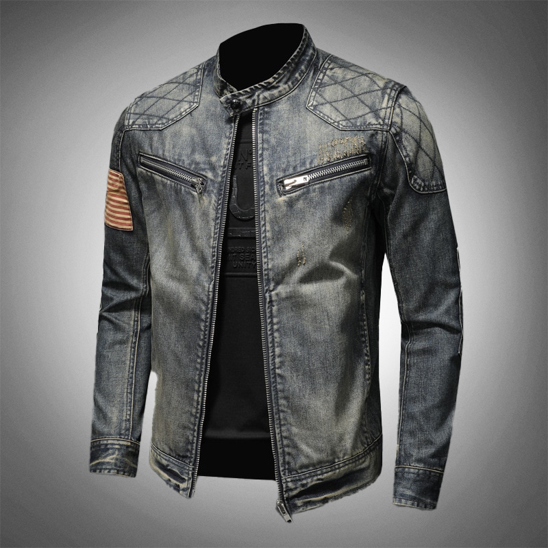 Men's Denim Jacket with Zipper 4A8B2X1