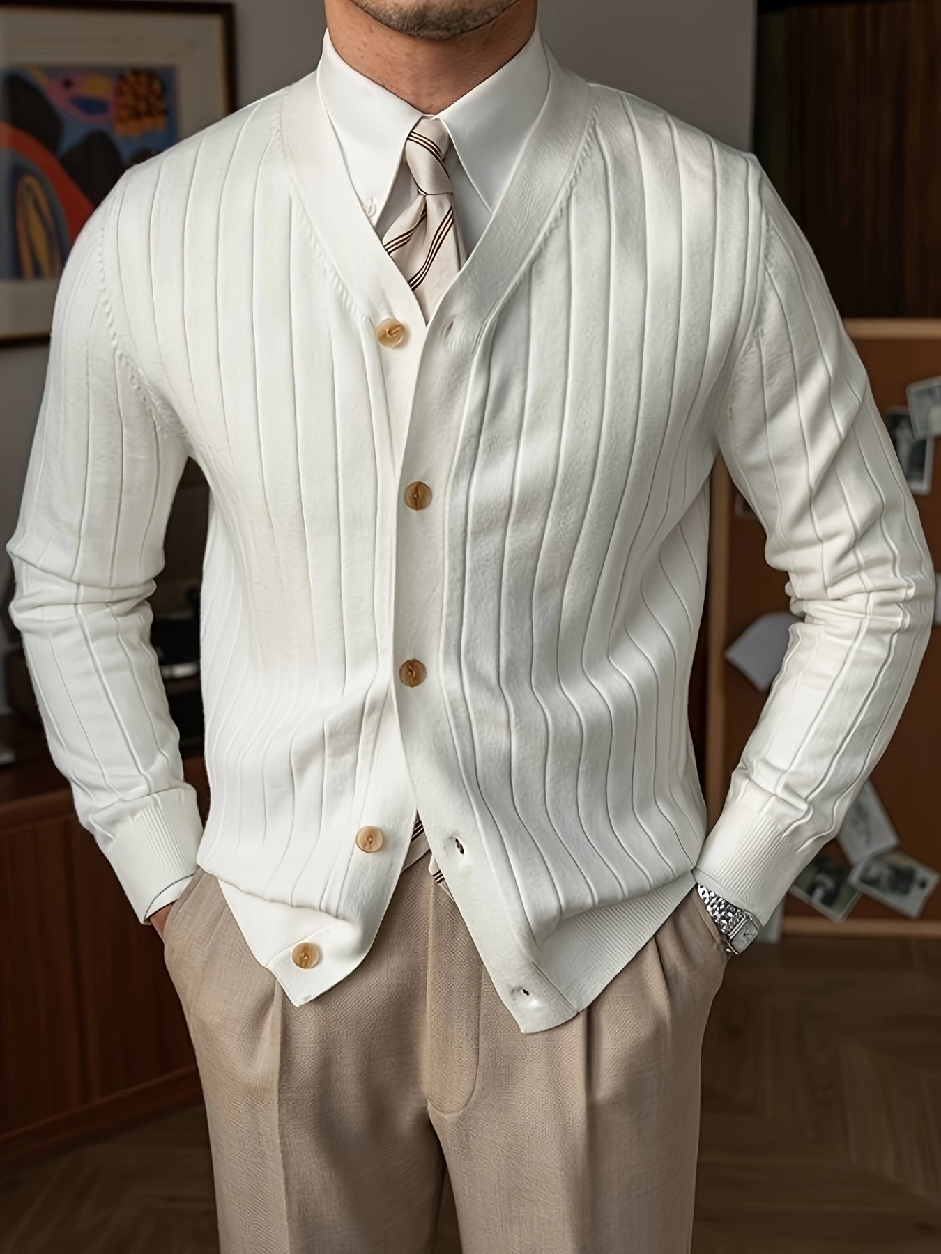 Men's V-Neck Button-Up Cardigan