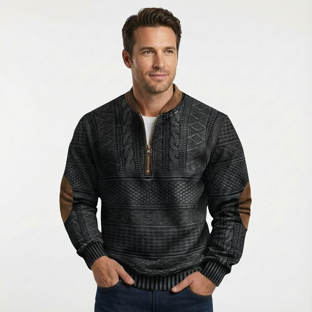 Men's Wool Zip Neck Knitted Jumper for Winter