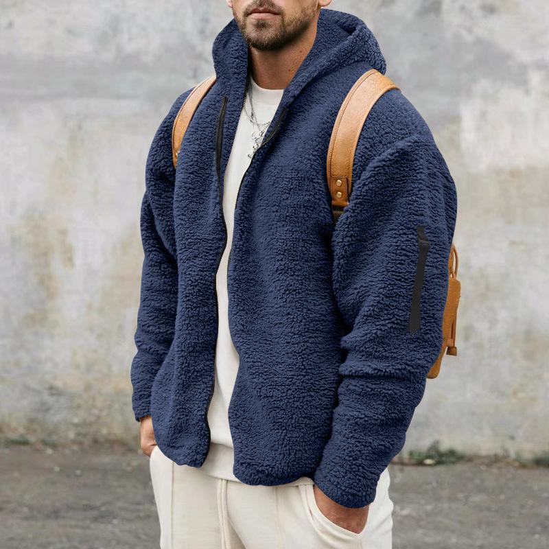 Men's Solid Double Fleece Oversized Hooded Jacket 9H3K8L2Z