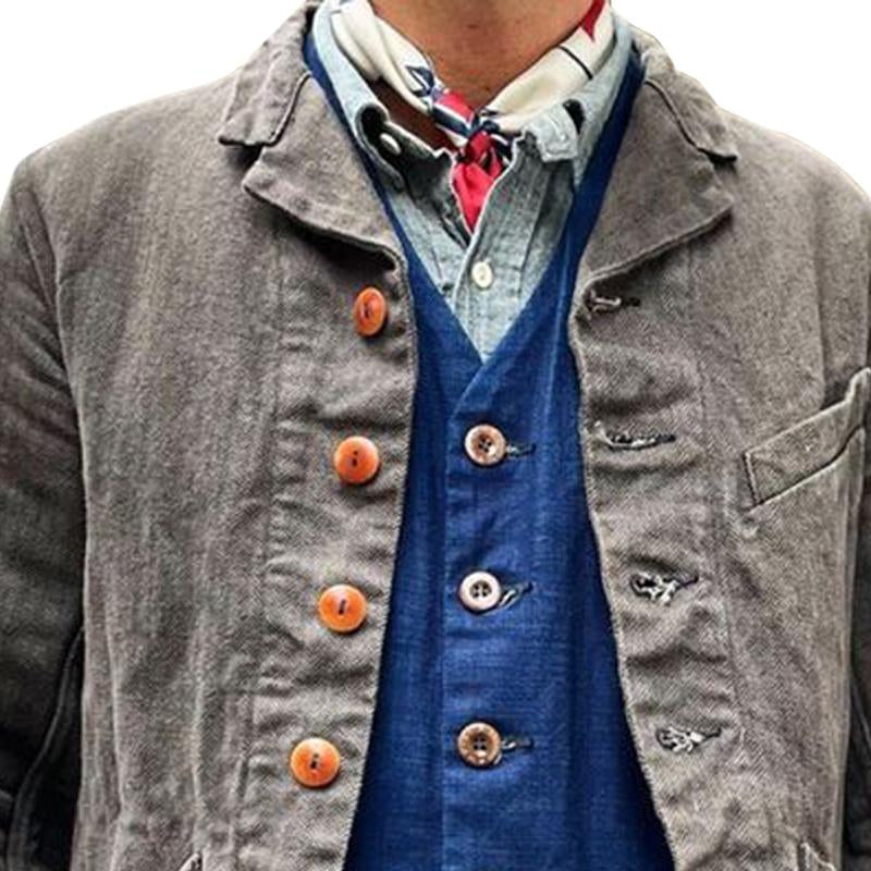 Men's Vintage Collar Multi-Pocket Solid Jacket 8J3K5L2M9