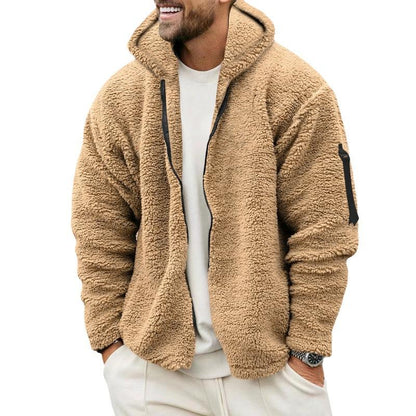 Men's Solid Double Fleece Oversized Hooded Jacket 9H3K8L2Z