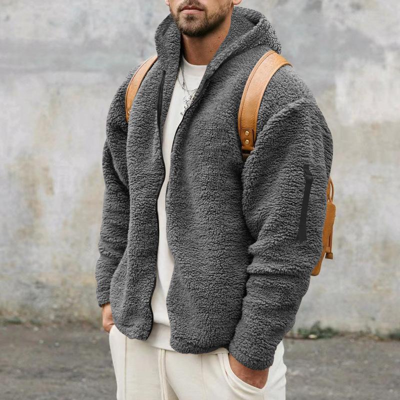 Men's Solid Double Fleece Oversized Hooded Jacket 9H3K8L2Z