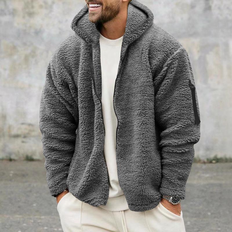 Men's Solid Double Fleece Oversized Hooded Jacket 9H3K8L2Z