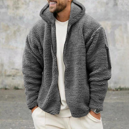 Men's Solid Double Fleece Oversized Hooded Jacket 9H3K8L2Z