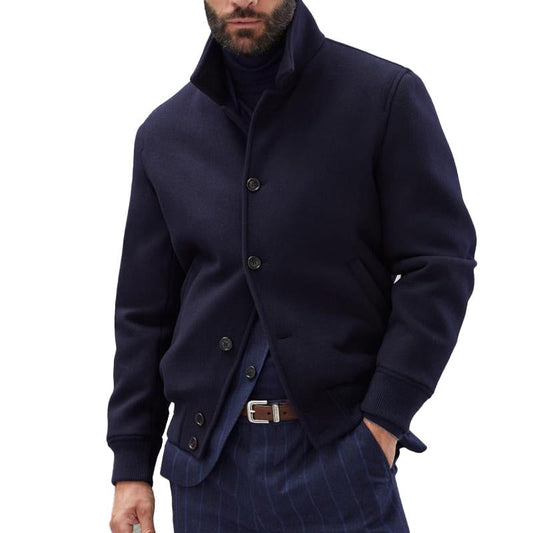 Men's Relaxed Wool Mix Jacket with Stand-Up Collar 4B9K1M8Z2