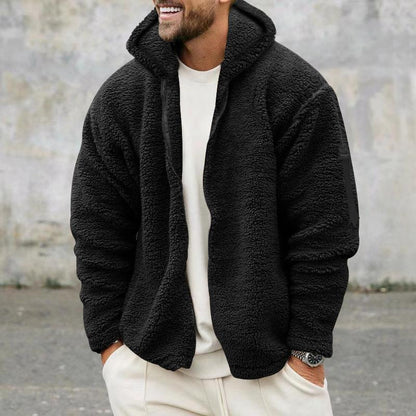 Men's Solid Double Fleece Oversized Hooded Jacket 9H3K8L2Z