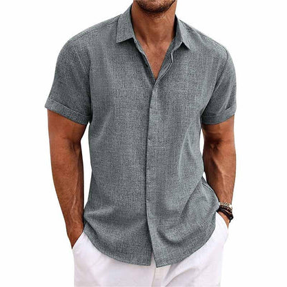 Men's Plain Lapel Shirt Sleeve Cotton Linen 58392014X