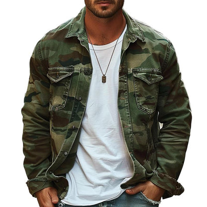 Men's Vintage Camo Canvas Jacket with Lapel 3F8K1Z4B2