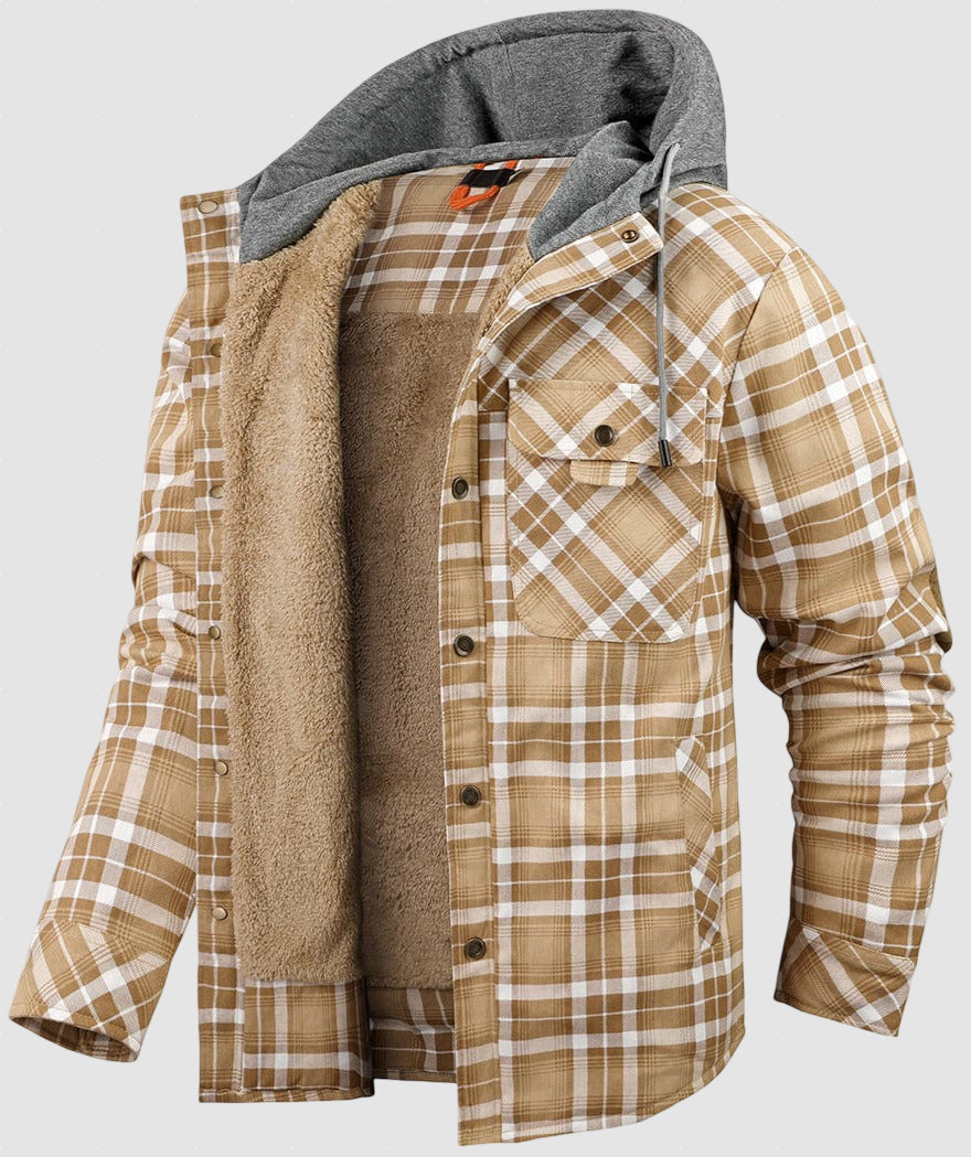 Men’s Hooded Fleece Lined Shirt Jacket for Winter
