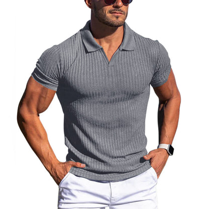 Men's Striped Lapel Polo Shirt with Short Sleeves 91234768Y