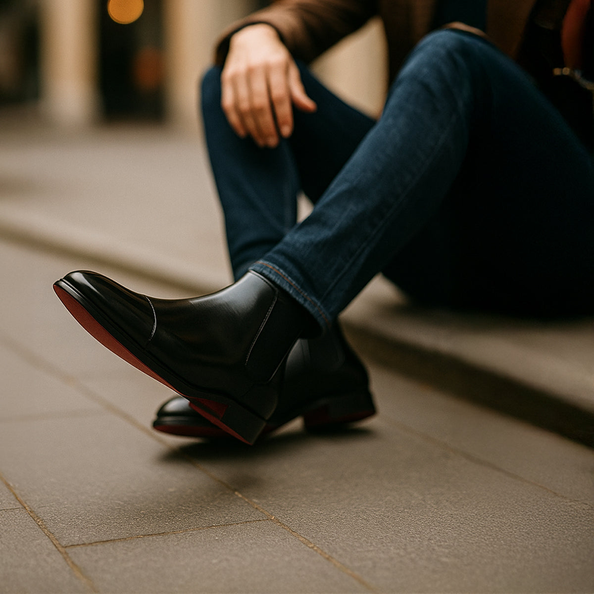 Men’s Leather Ankle Chelsea Boots with Elastic Panels for Winter Wear