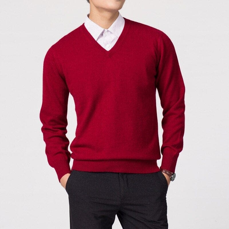 Men’s Merino Wool V Neck Jumper for Winter