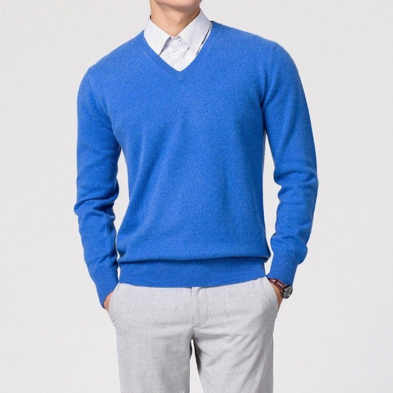 Men’s Merino Wool V Neck Jumper for Winter