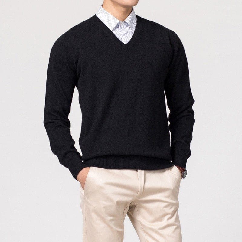 Men’s Merino Wool V Neck Jumper for Winter