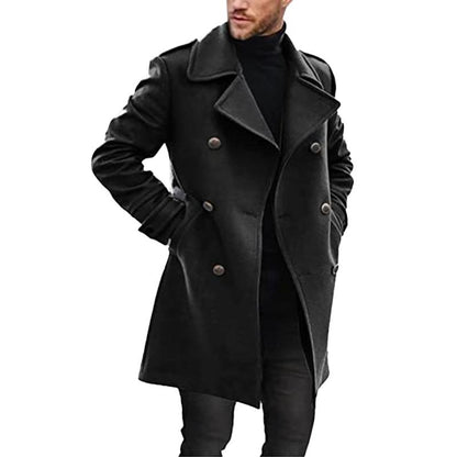 Men's Mid-Length Lapel Coat with Double Breasted Design 4G7H2K1P9