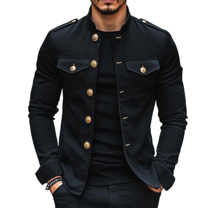 Men's Vintage Casual Solid Collar Button Jacket 4J8K3B2M5