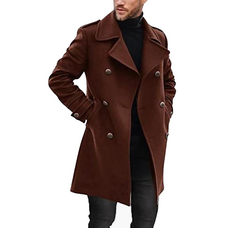 Men's Mid-Length Lapel Coat with Double Breasted Design 4G7H2K1P9