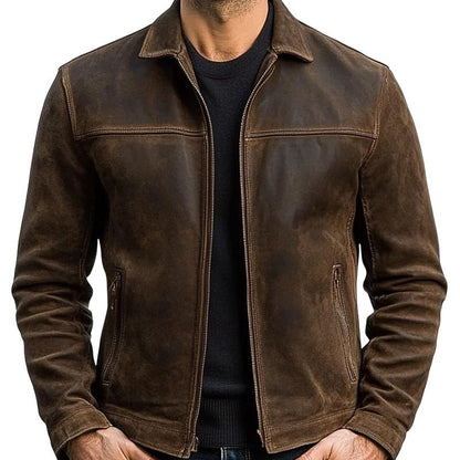 Men's Zippered Leather Jacket 5F3G8H1J2