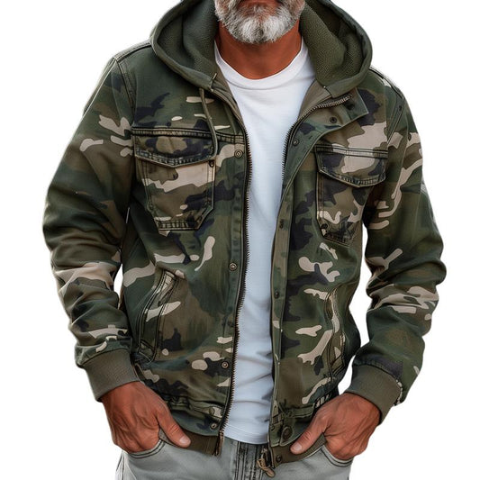 Men's Camouflage Hooded Cargo Jacket with Multiple Pockets 8J3K1L5M2