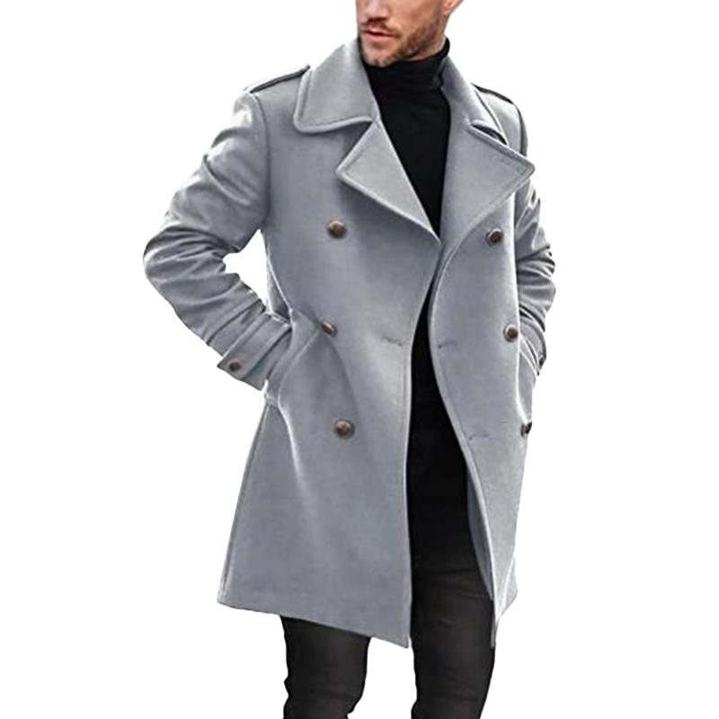 Men's Mid-Length Lapel Coat with Double Breasted Design 4G7H2K1P9