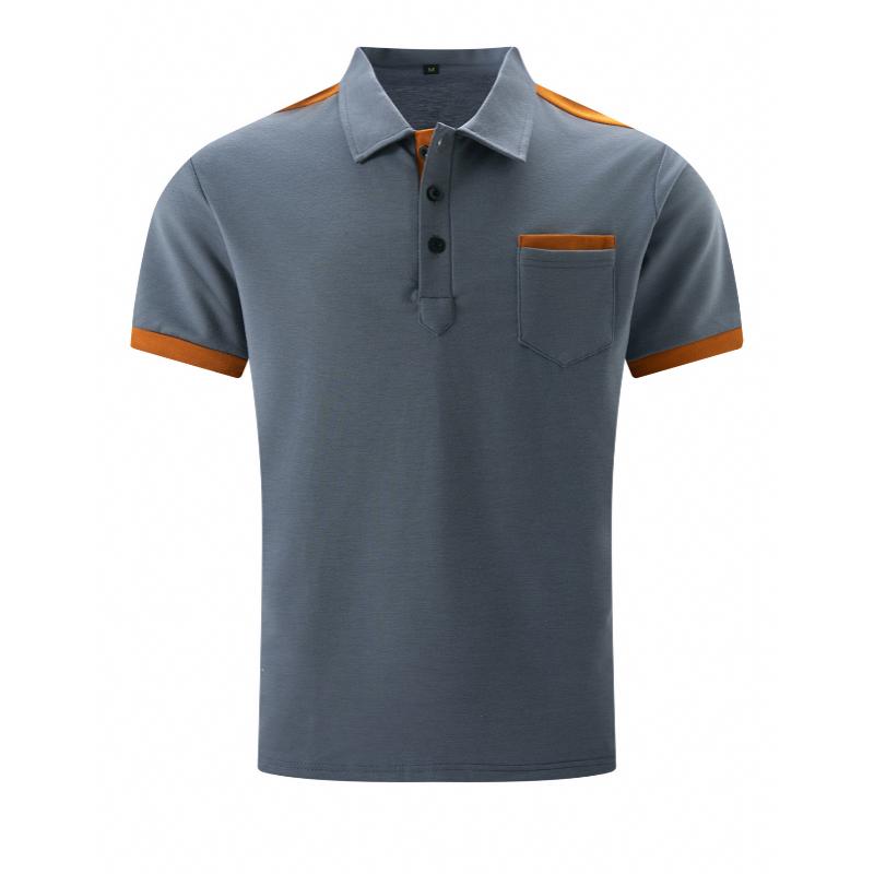 Men's Two-Tone Short Sleeve Polo with Chest Pocket and Collar 73958201Y