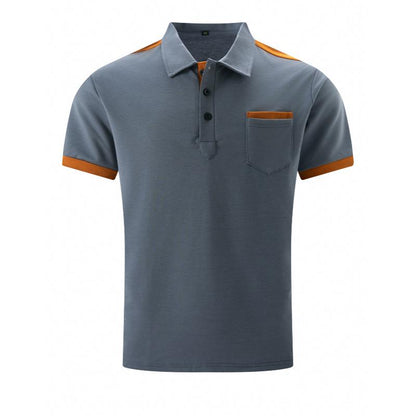 Men's Two-Tone Short Sleeve Polo with Chest Pocket and Collar 73958201Y