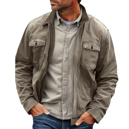 Men's Vintage Distressed Canvas Zip Jacket 4H8J3K5L