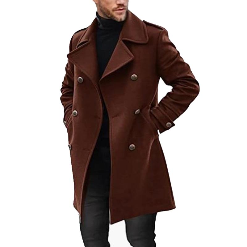 Men's Mid-Length Lapel Coat with Double Breasted Design 4G7H2K1P9