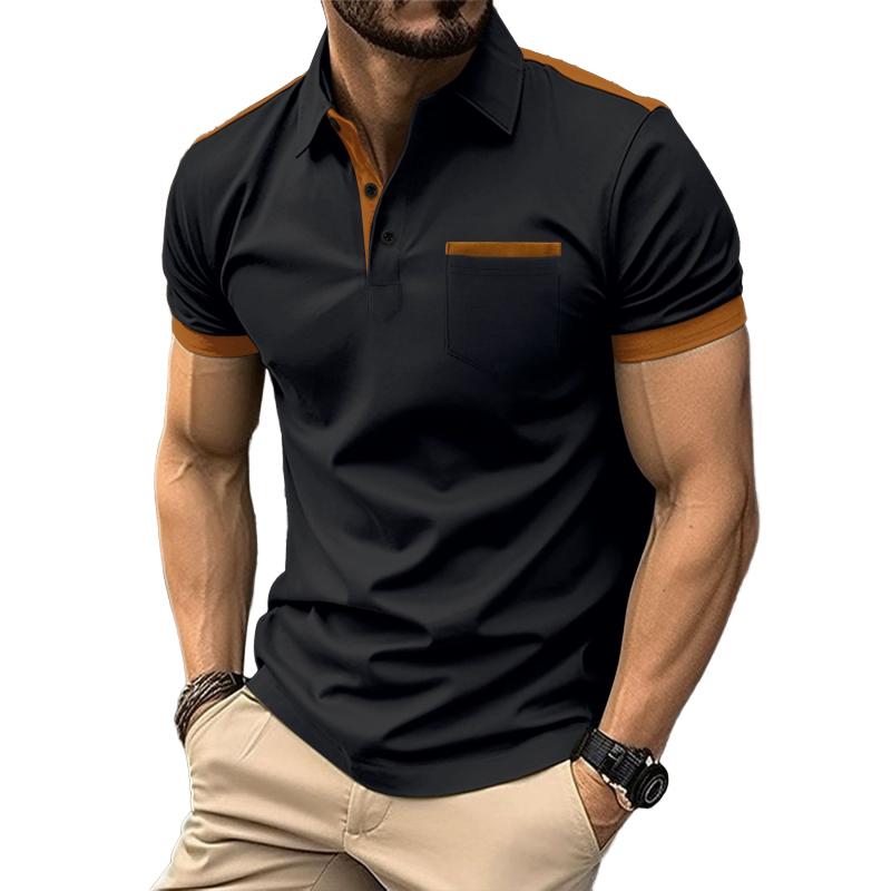 Men's Two-Tone Short Sleeve Polo with Chest Pocket and Collar 73958201Y