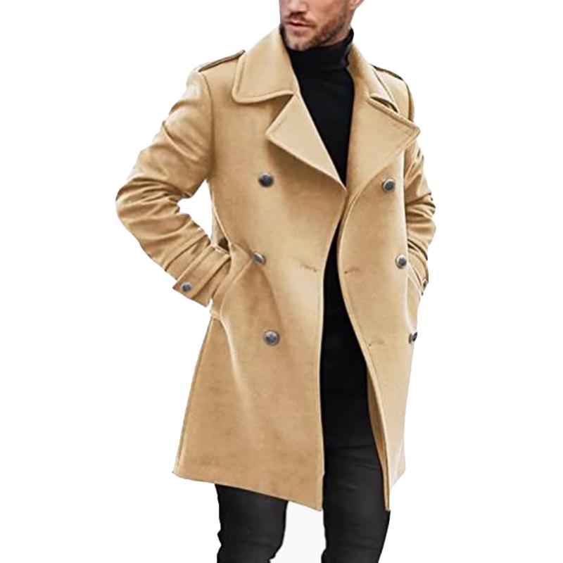 Men's Mid-Length Lapel Coat with Double Breasted Design 4G7H2K1P9