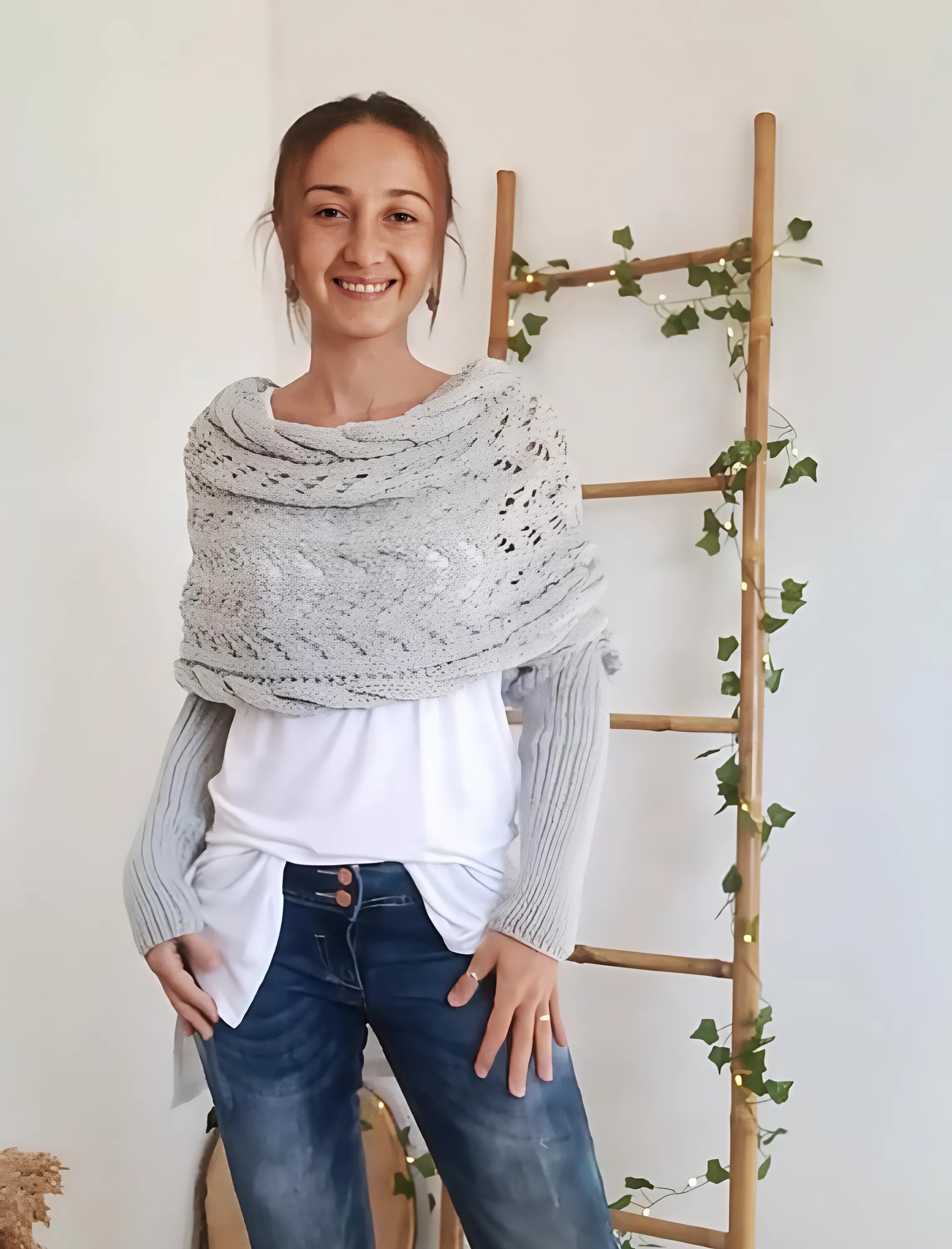 Women’s Knitted Wool Shrug with Sleeves for Winter