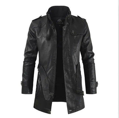 Men's Extended Leather Winter Jacket Featuring Cozy Fleece Interior 9H2J5M1