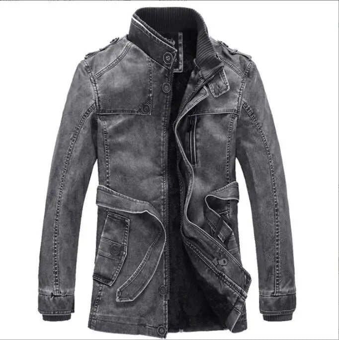 Men's Extended Leather Winter Jacket Featuring Cozy Fleece Interior 9H2J5M1