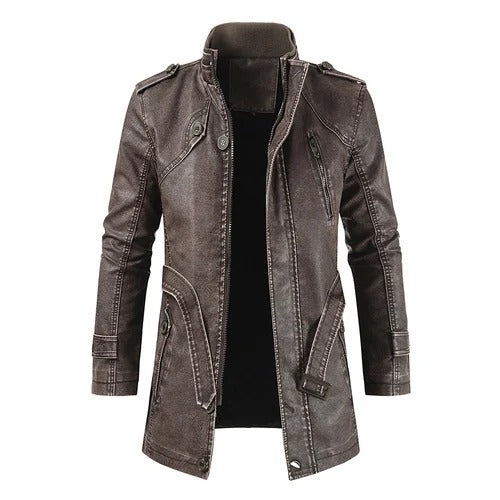 Men's Extended Leather Winter Jacket Featuring Cozy Fleece Interior 9H2J5M1